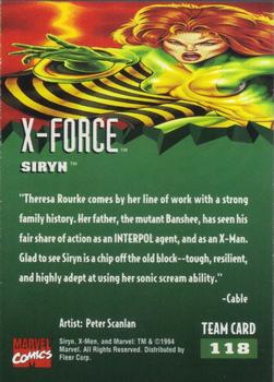 1995 Fleer Ultra X-Men #118 Siryn Back