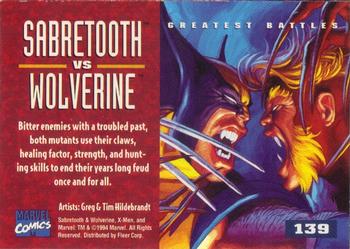 1995 Fleer Ultra X-Men #139 Sabretooth vs. Wolverine Back