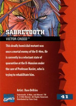 1995 Fleer Ultra X-Men #41 Sabretooth Back