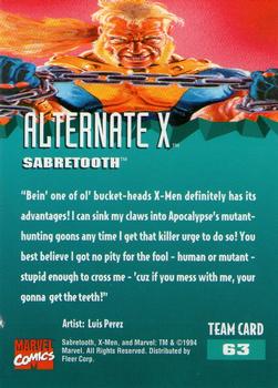 1995 Fleer Ultra X-Men #63 Sabretooth Back