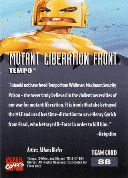 1995 Fleer Ultra X-Men #86 Tempo Back
