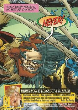 1996 Ultra X-Men Wolverine #62 Babies Rogue , Longshot & Dazzler Back