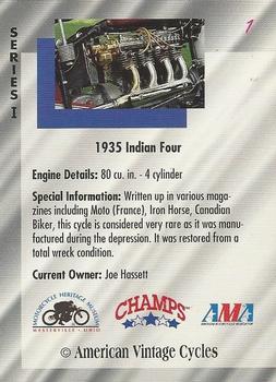 1992-93 Champs American Vintage Cycles #1 1935 Indian Four Back