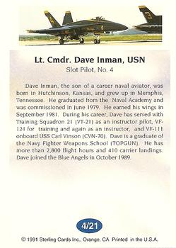 1991 Sterling Blue Angels #4 Lt. Cmdr. Dave Inman, USN Back
