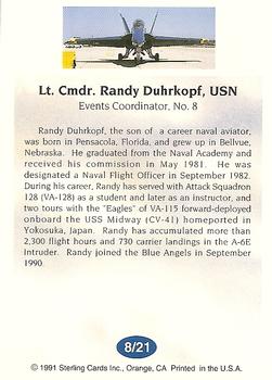 1991 Sterling Blue Angels #8 Lt. Cmdr. Randy Duhrkopf, USN Back