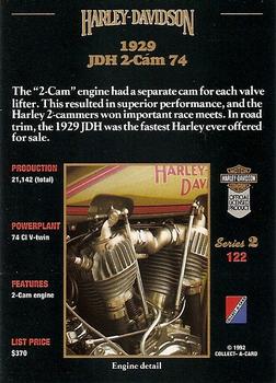 1992-93 Collect-A-Card Harley Davidson #122 1929 JDH 2-Cam 74 Back