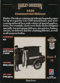 1992-93 Collect-A-Card Harley Davidson #13 1930 Commercial Sidecar Back
