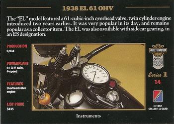 1992-93 Collect-A-Card Harley Davidson #14 1938 EL61 Knucklehead Back