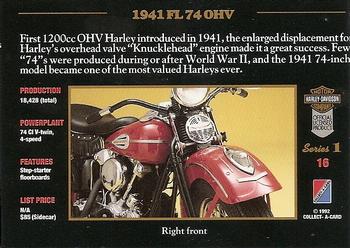 1992-93 Collect-A-Card Harley Davidson #16 1941 FL74 OHV Back