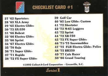 1992-93 Collect-A-Card Harley Davidson #1 Checklist Card #1: 1-50 Back