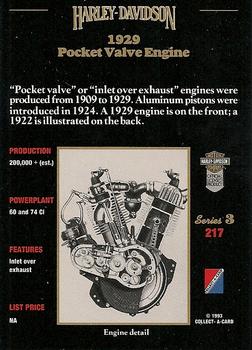 1992-93 Collect-A-Card Harley Davidson #217 1929 Pocket Valve Engine Back