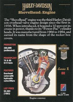 1992-93 Collect-A-Card Harley Davidson #80 Shovelhead Engine Back