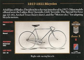 1992-93 Collect-A-Card Harley Davidson #8 1918 Standard Bicycle Back