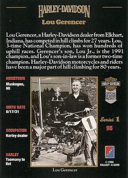 1992-93 Collect-A-Card Harley Davidson #95 Lou Gerencer Back