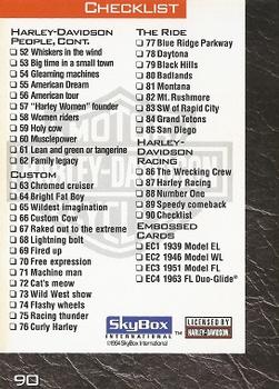 1994 SkyBox Harley-Davidson #90 Checklist Back