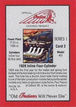 1992 Indian Motorcycle Trading Card Company Indian Motorcycles #2 1929 Inline Four-Cylinder Back