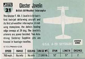 1956 Topps Jets (R707-1) #21 Gloster Javelin Back