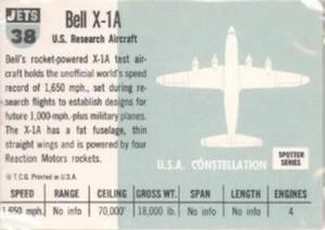 1956 Topps Jets (R707-1) #38 Bell X-1A                   U.S. research aircraft Back