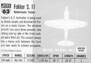1956 Topps Jets (R707-1) #63 Fokker S.11                 Netherlands trainer Back