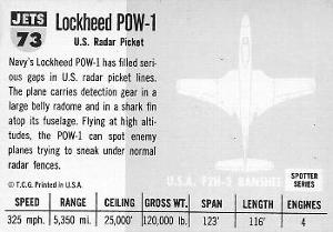 1956 Topps Jets (R707-1) #73 Lockheed PO-1W              U.S. Navy radar plane Back
