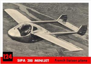 1956 Topps Jets (R707-1) #124 Sipa 200 Minijet            French liaison plane Front
