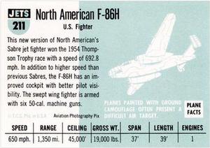 1956 Topps Jets (R707-1) #211 F-86H Sabre                 U.S. Fighter Back
