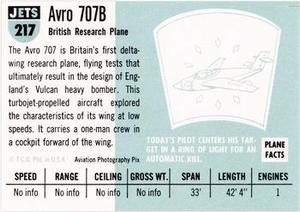 1956 Topps Jets (R707-1) #217 Avro 707B                   Canadian patrol plane Back