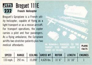 1956 Topps Jets (R707-1) #232 Breguet Br. 111E            French helicopter Back