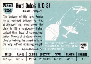 1956 Topps Jets (R707-1) #234 Hurel-Dubois H.D. 31        French transport Back