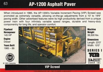 1993-94 TCM Caterpillar #63 AP-1200 Asphalt Paver Back