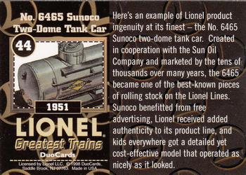1998 DuoCards Lionel Greatest Trains #44 1951  No. 6465 Sunoco Two-Dome Tank Car Back