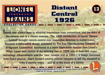 1997 DuoCards Lionel Legendary Trains #13 Distant Control 1926 Back