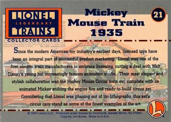 1997 DuoCards Lionel Legendary Trains #21 Mickey Mouse Train 1935 Back