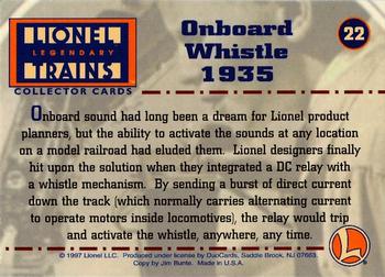 1997 DuoCards Lionel Legendary Trains #22 Onboard Whistle 1935 Back