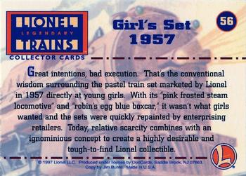 1997 DuoCards Lionel Legendary Trains #56 Girl's Set 1957 Back