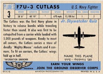 1957 Topps Planes (R707-2) #3 F7U-3 Cutlass Back