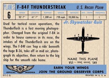 1957 Topps Planes (R707-2) #6 F-84F Thunderstreak Back