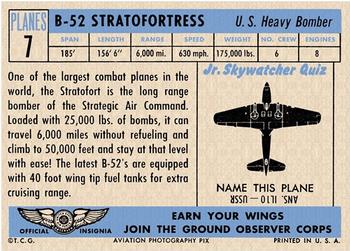 1957 Topps Planes (R707-2) #7 B-52 Stratofortress Back