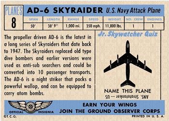 1957 Topps Planes (R707-2) #8 AD-6 Skyraider Back