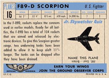 1957 Topps Planes (R707-2) #16 F-89D Scorpion Back