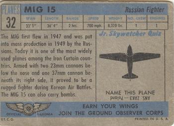1957 Topps Planes (R707-2) #32 MIG 15 Back