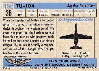1957 Topps Planes (R707-2) #36 TU-104 Back
