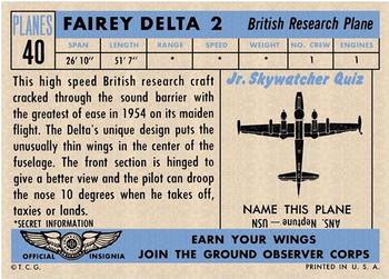 1957 Topps Planes (R707-2) #40 Fairey Delta 2 Back