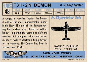 1957 Topps Planes (R707-2) #48 F3H-2N Demon Back