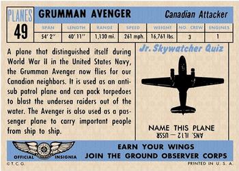 1957 Topps Planes (R707-2) #49 Grumman Avenger Back