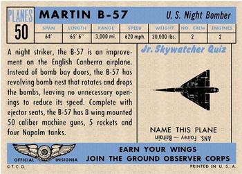 1957 Topps Planes (R707-2) #50 Martin B-57 Back
