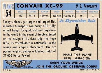 1957 Topps Planes (R707-2) #54 Convair XC-99 Back