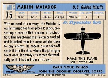 1957 Topps Planes (R707-2) #75 Martin Matador Back