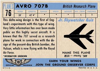 1957 Topps Planes (R707-2) #76 Avro 707B Back