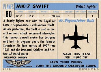 1957 Topps Planes (R707-2) #80 Mk-7 Swift Back